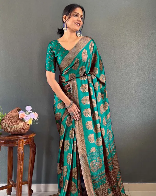 Bottle_green_Color_1_-_Minute_Ready_to_Wear_Moss_Silk_Saree_with_Unstitch_Blouse_Piece
