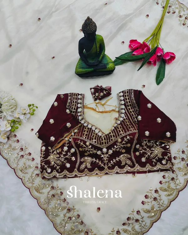Delectable_Beige_Fendy_Silk_Sequence_Embroidery_Work_Saree_With_Stitched_Blouse
