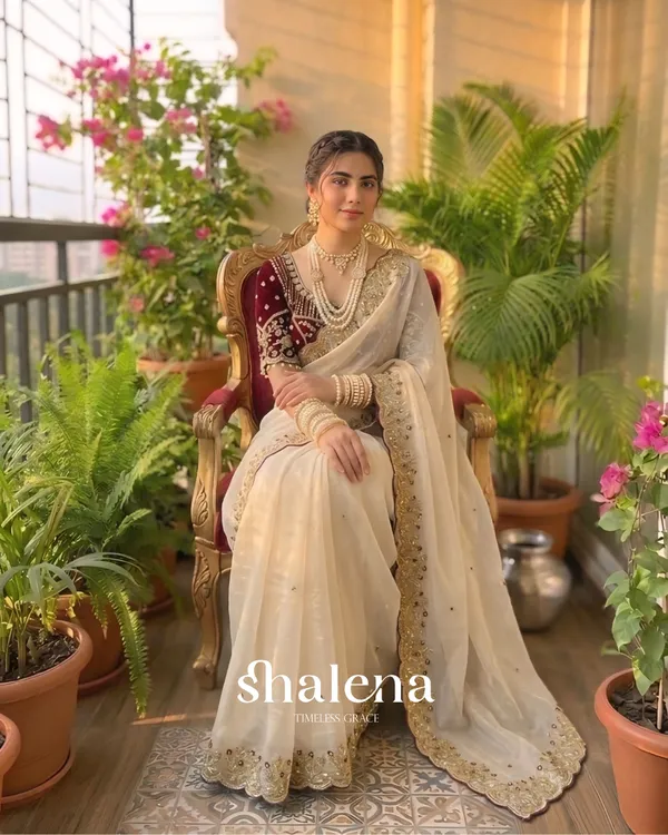 Delectable_Beige_Fendy_Silk_Sequence_Embroidery_Work_Saree_With_Stitched_Blouse