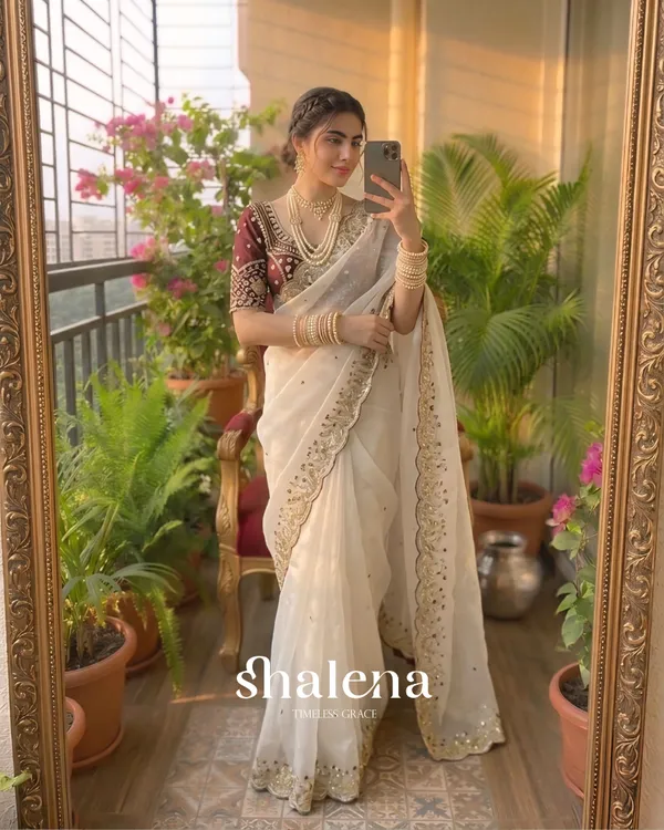 Delectable_Beige_Fendy_Silk_Sequence_Embroidery_Work_Saree_With_Stitched_Blouse