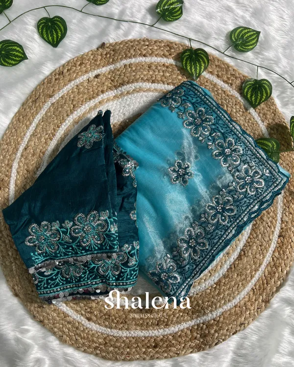 Confounding_Sky_Organza_Silk_Saree_With_Lissome_Full_Stitched_Blouse