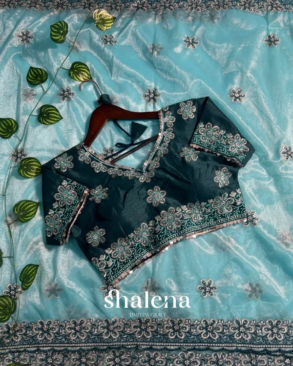 Confounding_Sky_Organza_Silk_Saree_With_Lissome_Full_Stitched_Blouse