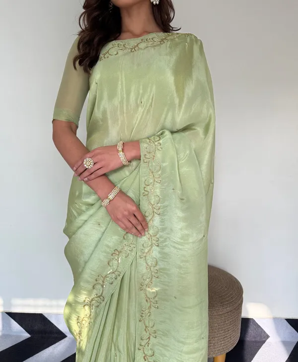 Parrot_Green_Color_Soft_Malai_Sattin_Silk_1_-_Minute_Ready_to_Wear_Saree_with_Fully_Stitch_Blouse_(Free_Size)_Up_to_44
