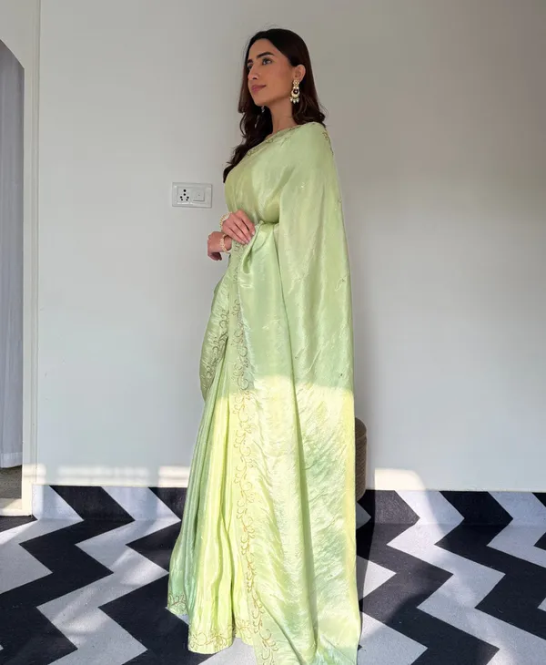 Parrot_Green_Color_Soft_Malai_Sattin_Silk_1_-_Minute_Ready_to_Wear_Saree_with_Fully_Stitch_Blouse_(Free_Size)_Up_to_44