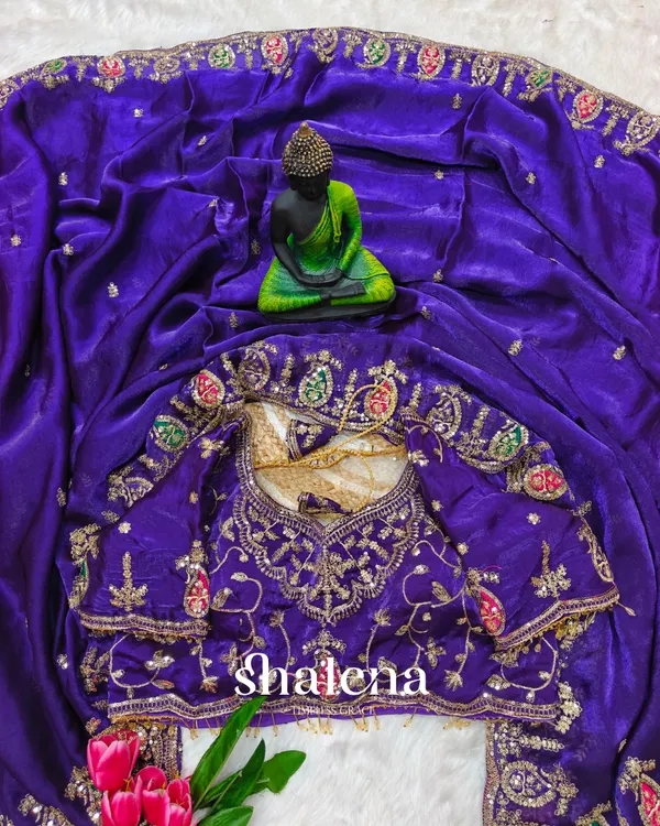 Preferable_Royal_Purple_Fendy_Silk_Sequence_Embroidery_Work_Saree_With_Stitched_Blouse