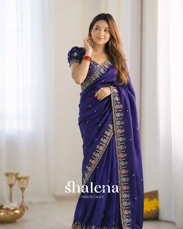 Preferable_Royal_Purple_Fendy_Silk_Sequence_Embroidery_Work_Saree_With_Stitched_Blouse