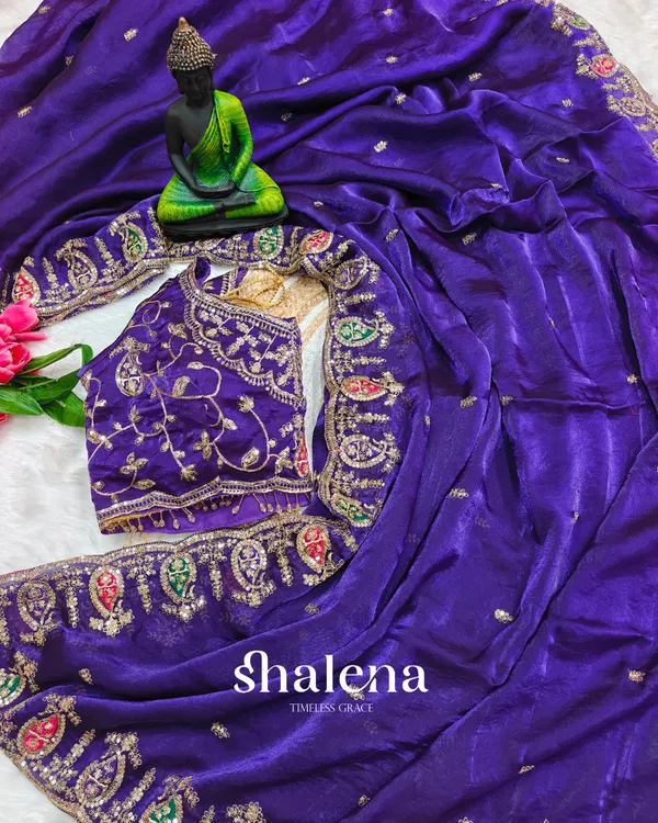 Preferable_Royal_Purple_Fendy_Silk_Sequence_Embroidery_Work_Saree_With_Stitched_Blouse