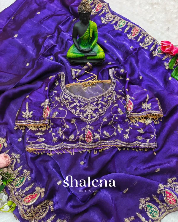 Preferable_Royal_Purple_Fendy_Silk_Sequence_Embroidery_Work_Saree_With_Stitched_Blouse