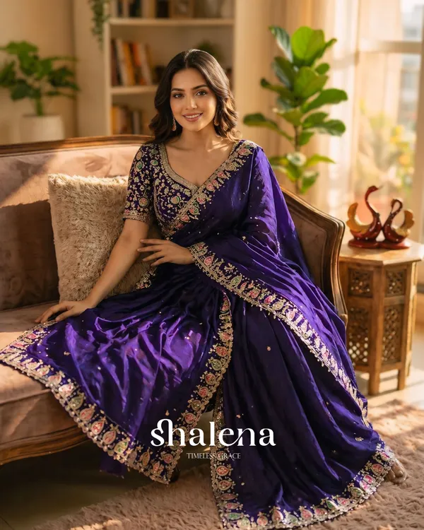 Preferable_Royal_Purple_Fendy_Silk_Sequence_Embroidery_Work_Saree_With_Stitched_Blouse