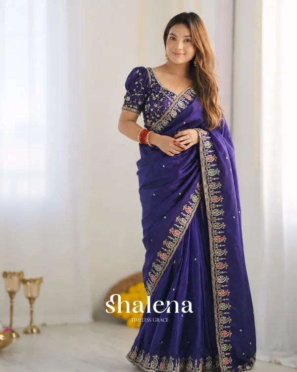 Preferable_Royal_Purple_Fendy_Silk_Sequence_Embroidery_Work_Saree_With_Stitched_Blouse