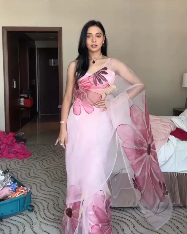 Calm_Pink_Color_1-Minute_Ready_To_Wear_Organza_Saree_With_Blouse_Piece