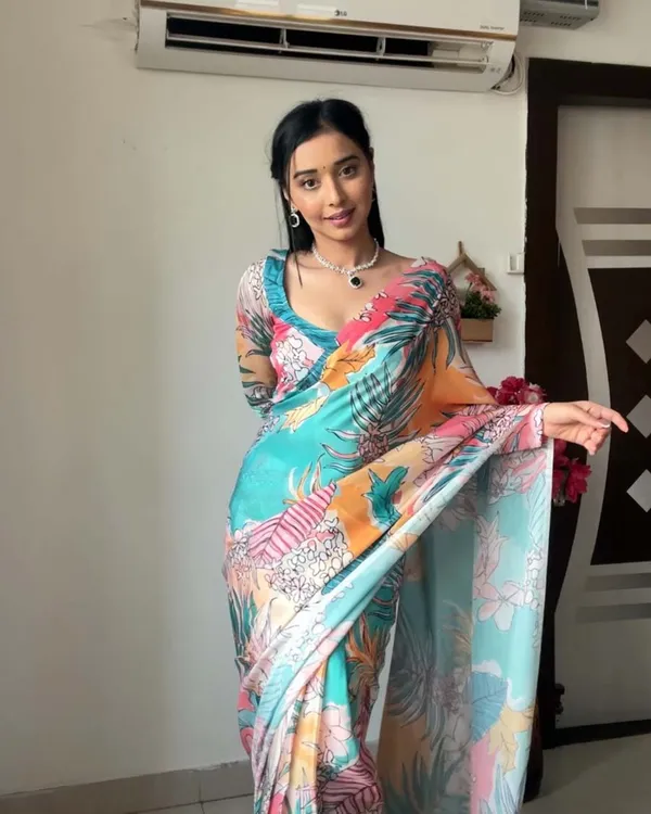 Multi_Color_1-Minute_Ready_To_Wear_Georgette_Saree_With_Blouse_Piece