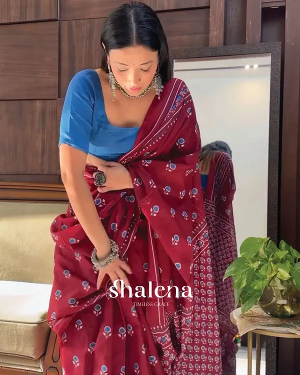Maroon_Color_1_-_Minute_Ready_to_Wear_Mulmul_Cotton_Saree_with_Blouse_Piece