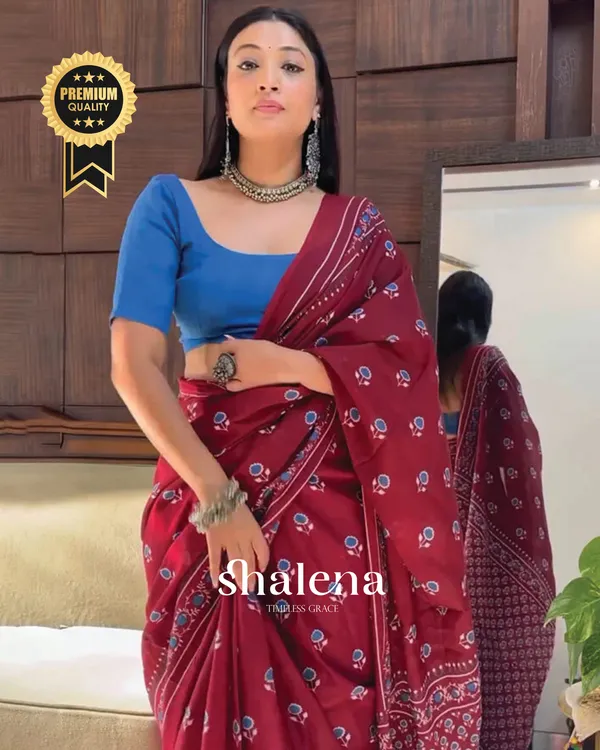 Maroon_Color_1_-_Minute_Ready_to_Wear_Mulmul_Cotton_Saree_with_Blouse_Piece