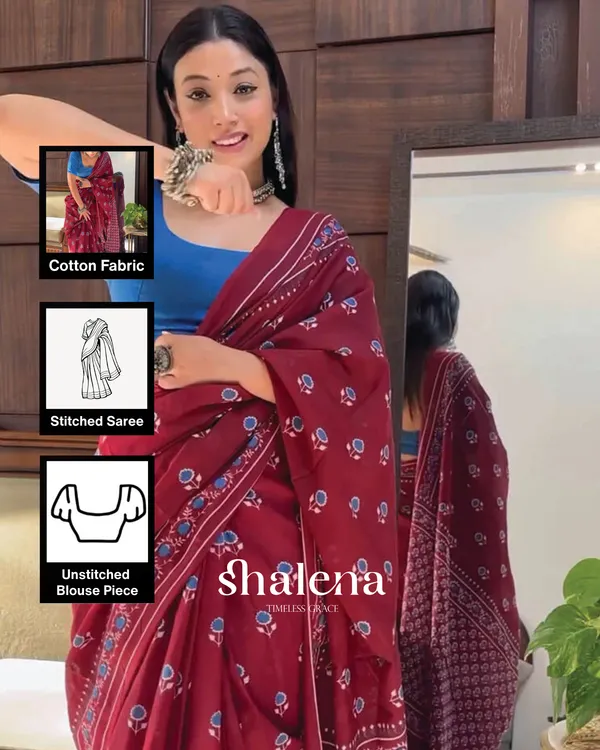 Maroon_Color_1_-_Minute_Ready_to_Wear_Mulmul_Cotton_Saree_with_Blouse_Piece