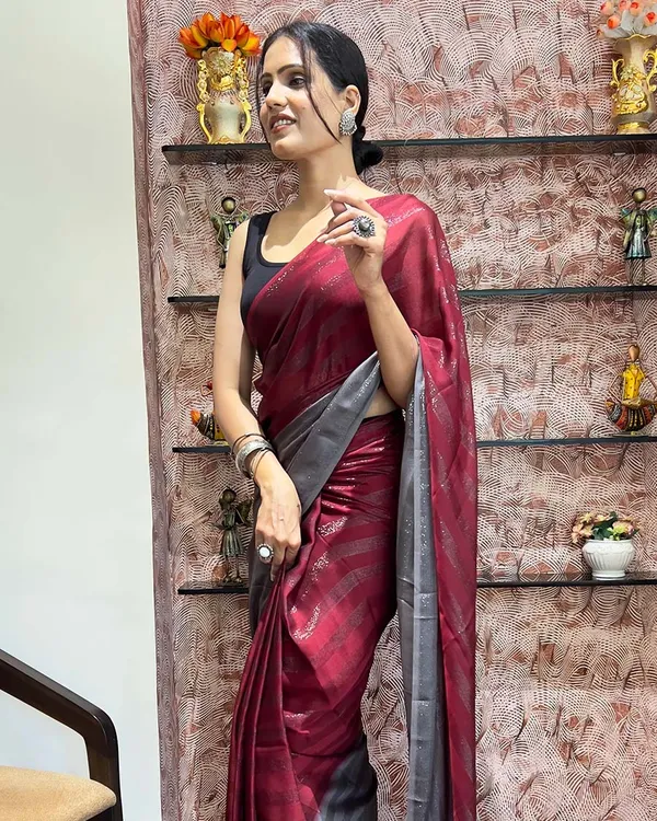 Red_Color_1-Minute_Ready_To_Wear_Naylon_Saree_With_Blouse_Piece
