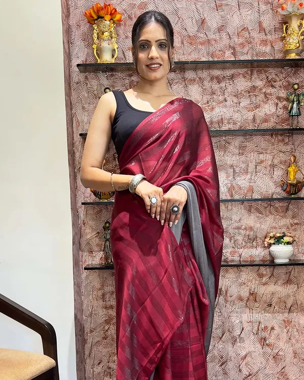 Red_Color_1-Minute_Ready_To_Wear_Naylon_Saree_With_Blouse_Piece