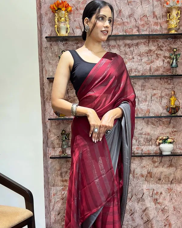 Red_Color_1-Minute_Ready_To_Wear_Naylon_Saree_With_Blouse_Piece