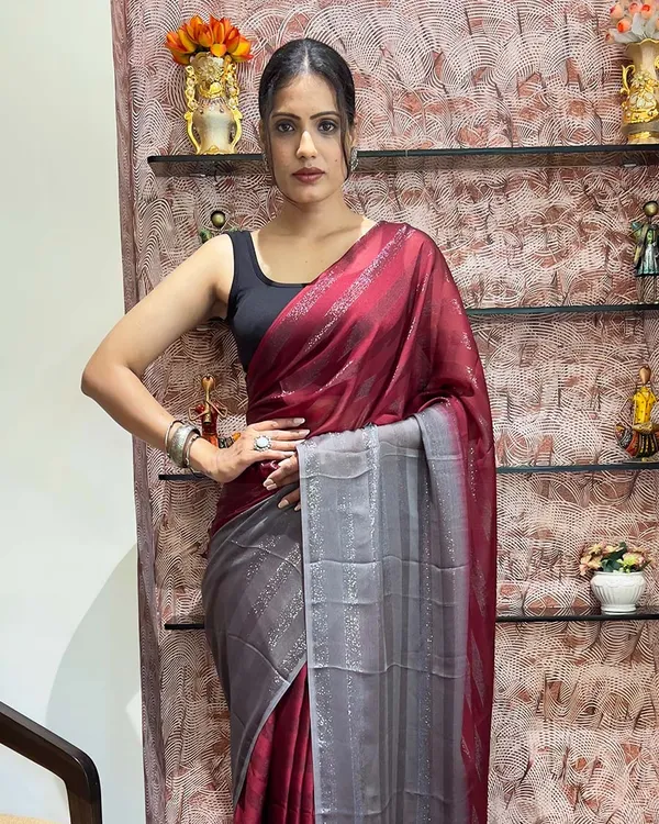 Red_Color_1-Minute_Ready_To_Wear_Naylon_Saree_With_Blouse_Piece