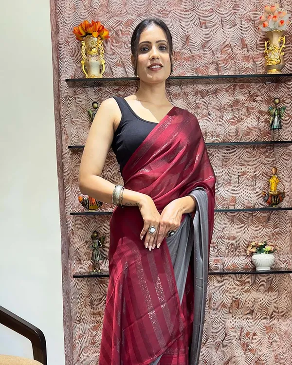 Red_Color_1-Minute_Ready_To_Wear_Naylon_Saree_With_Blouse_Piece