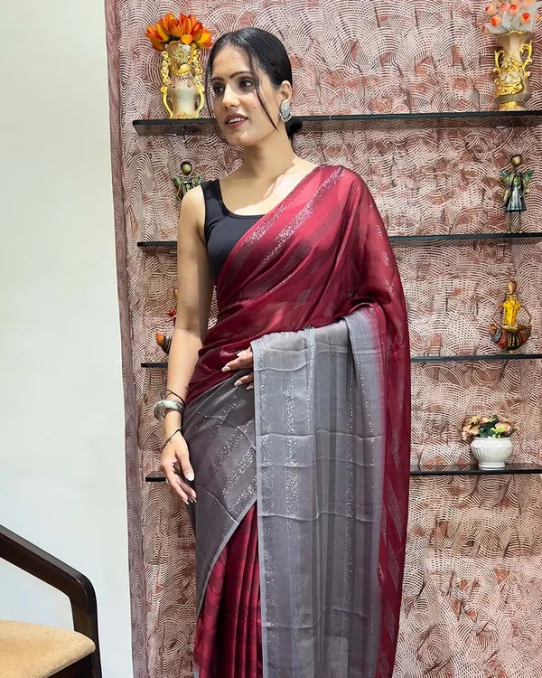 Red_Color_1-Minute_Ready_To_Wear_Naylon_Saree_With_Blouse_Piece