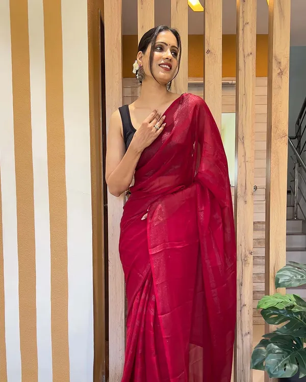 Red_Color_1-Minute_Ready_To_Wear_Naylon_Saree_With_Blouse_Piece