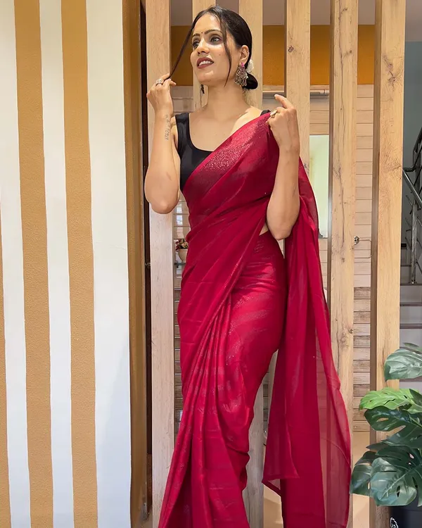 Red_Color_1-Minute_Ready_To_Wear_Naylon_Saree_With_Blouse_Piece