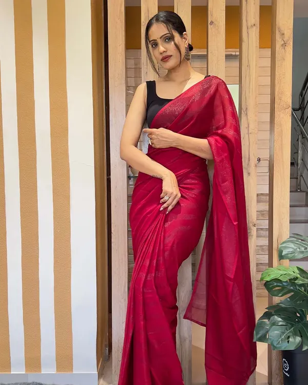 Red_Color_1-Minute_Ready_To_Wear_Naylon_Saree_With_Blouse_Piece