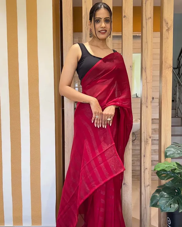 Red_Color_1-Minute_Ready_To_Wear_Naylon_Saree_With_Blouse_Piece