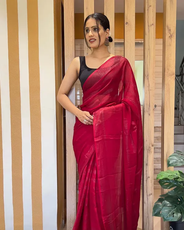 Red_Color_1-Minute_Ready_To_Wear_Naylon_Saree_With_Blouse_Piece