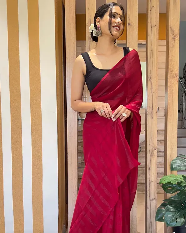Red_Color_1-Minute_Ready_To_Wear_Naylon_Saree_With_Blouse_Piece