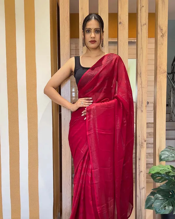 Red_Color_1-Minute_Ready_To_Wear_Naylon_Saree_With_Blouse_Piece
