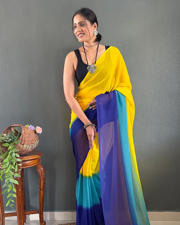 Yellow_And_Blue_Color_1-Minute_Ready_To_Wear_Georgette_Saree_With_Blouse_Piece