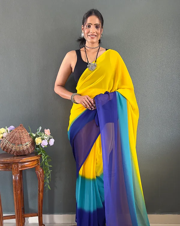 Yellow_And_Blue_Color_1-Minute_Ready_To_Wear_Georgette_Saree_With_Blouse_Piece