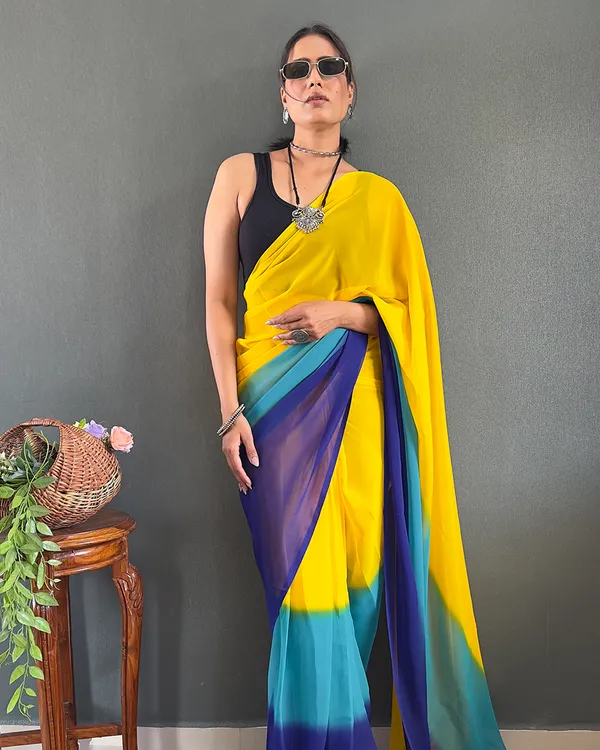 Yellow_And_Blue_Color_1-Minute_Ready_To_Wear_Georgette_Saree_With_Blouse_Piece