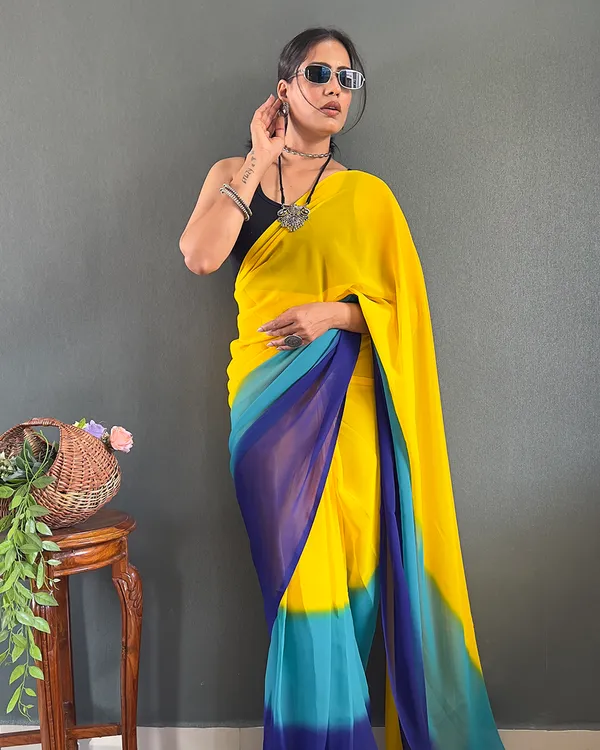 Yellow_And_Blue_Color_1-Minute_Ready_To_Wear_Georgette_Saree_With_Blouse_Piece