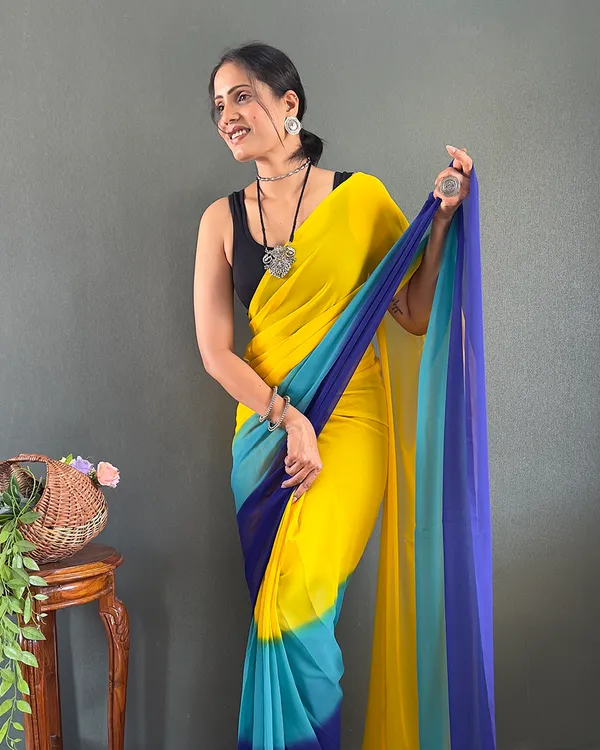 Yellow_And_Blue_Color_1-Minute_Ready_To_Wear_Georgette_Saree_With_Blouse_Piece
