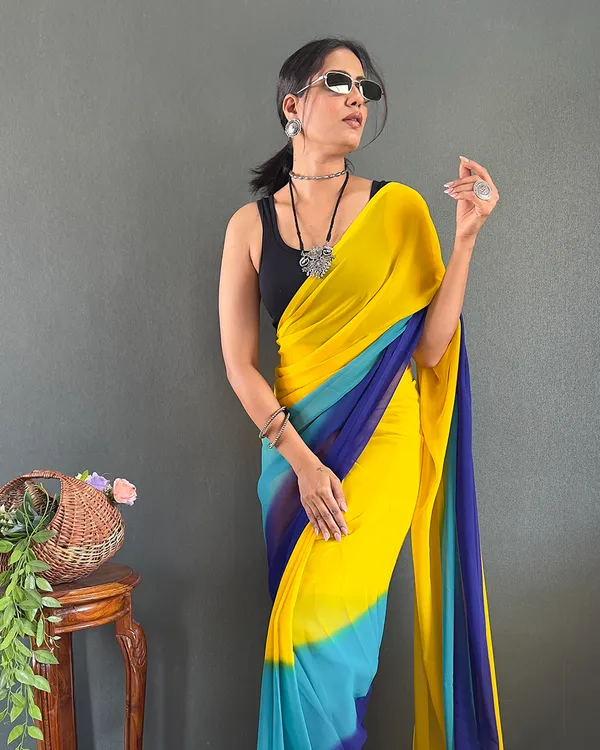 Yellow_And_Blue_Color_1-Minute_Ready_To_Wear_Georgette_Saree_With_Blouse_Piece