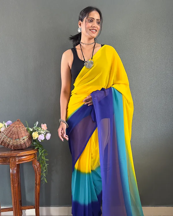 Yellow_And_Blue_Color_1-Minute_Ready_To_Wear_Georgette_Saree_With_Blouse_Piece