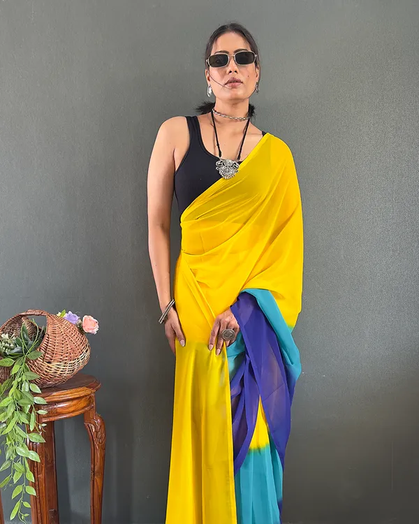 Yellow_And_Blue_Color_1-Minute_Ready_To_Wear_Georgette_Saree_With_Blouse_Piece