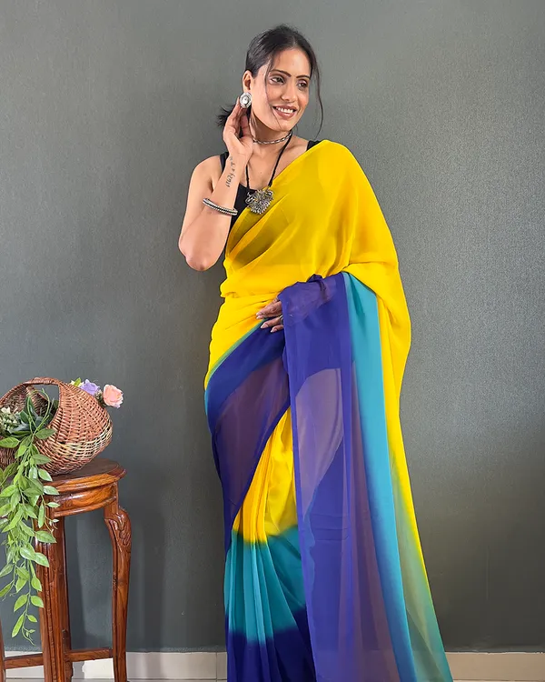 Yellow_And_Blue_Color_1-Minute_Ready_To_Wear_Georgette_Saree_With_Blouse_Piece