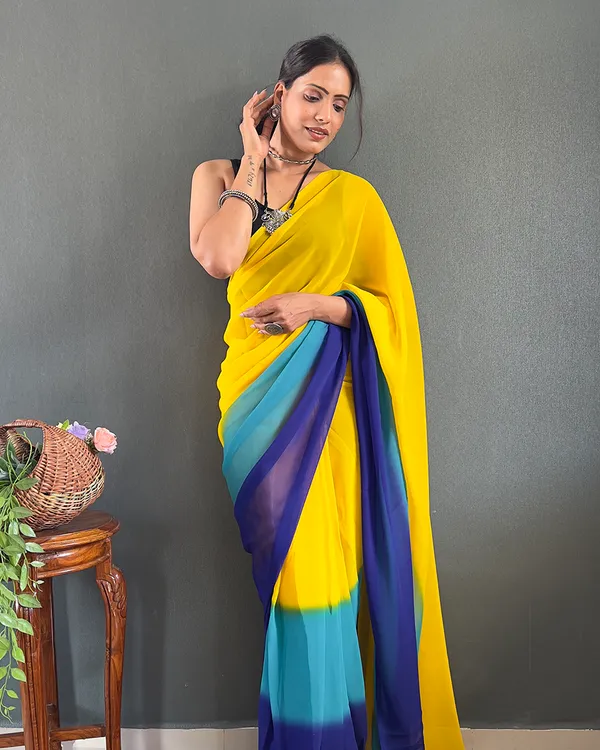 Yellow_And_Blue_Color_1-Minute_Ready_To_Wear_Georgette_Saree_With_Blouse_Piece
