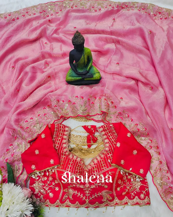 Seraglio_Pink_Fendy_Silk_Sequence_Embroidery_Work_Saree_With_Stitched_Blouse