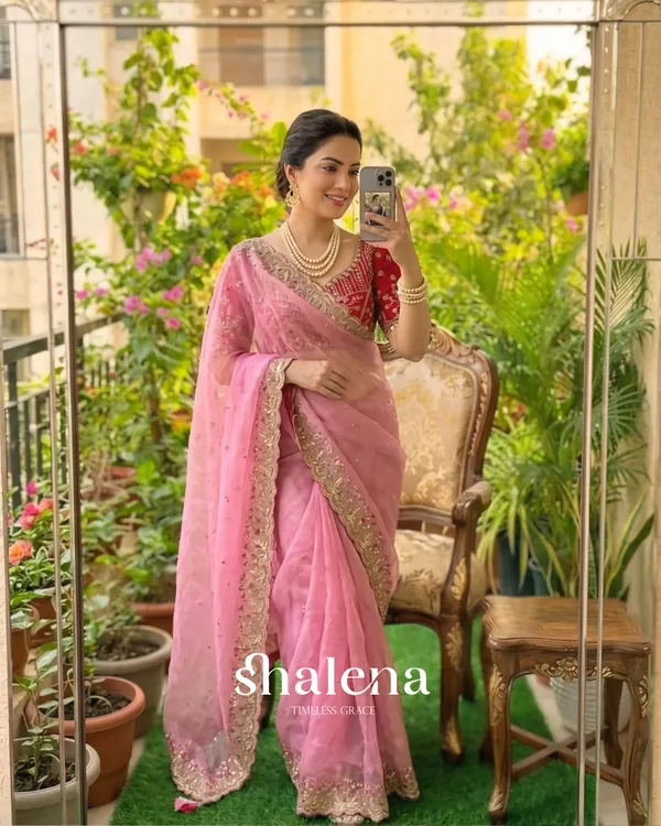 Seraglio_Pink_Fendy_Silk_Sequence_Embroidery_Work_Saree_With_Stitched_Blouse