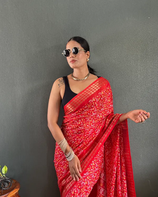 Orange_Color_1-Minute_Ready_To_Wear_Georgette_Saree_With_Blouse_Piece