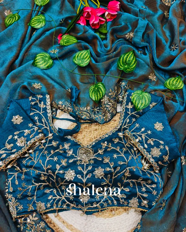 Eclat_Blue_Fendy_Chiffon_Silk_Sequence_Embroidery_Work_Saree_With_Stitched_Blouse