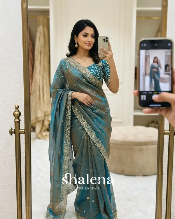 Eclat_Blue_Fendy_Chiffon_Silk_Sequence_Embroidery_Work_Saree_With_Stitched_Blouse