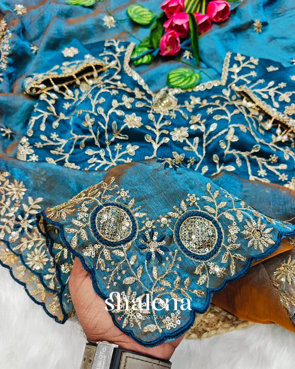 Eclat_Blue_Fendy_Chiffon_Silk_Sequence_Embroidery_Work_Saree_With_Stitched_Blouse