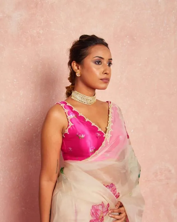 Cream_Color_1-Minute_Ready_To_Wear_Organza_Silk_Saree_with_Moti_Embroidery_Work_&_Stitched_Blouse