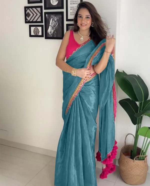 Rama_Color_Soft_Chinnon_Silk_Saree_with_Lace_Border_&_Blouse_Piece